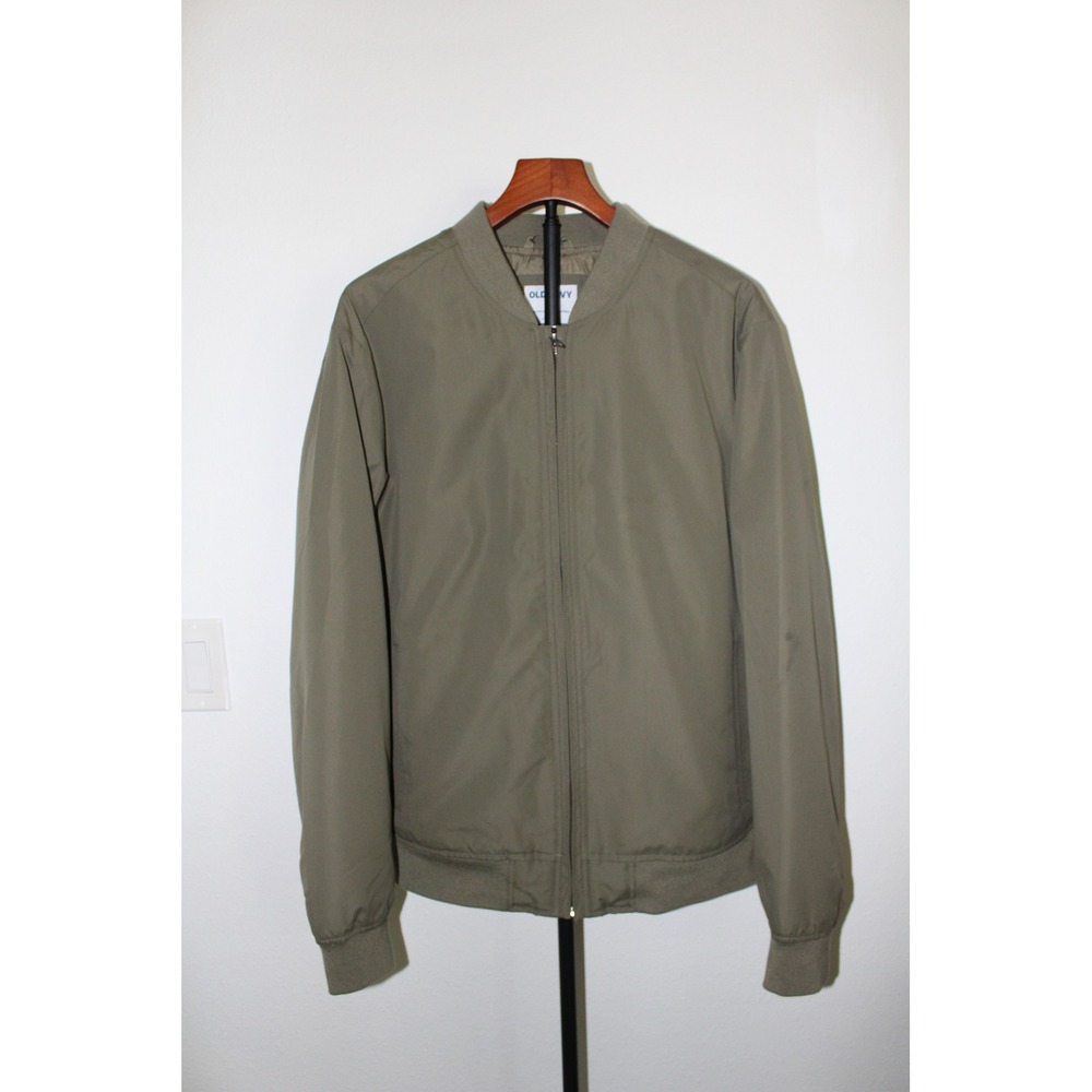 Old Navy Mens Prep Bomber Jacket Stone Wall Green Recycled Polyester Large‎